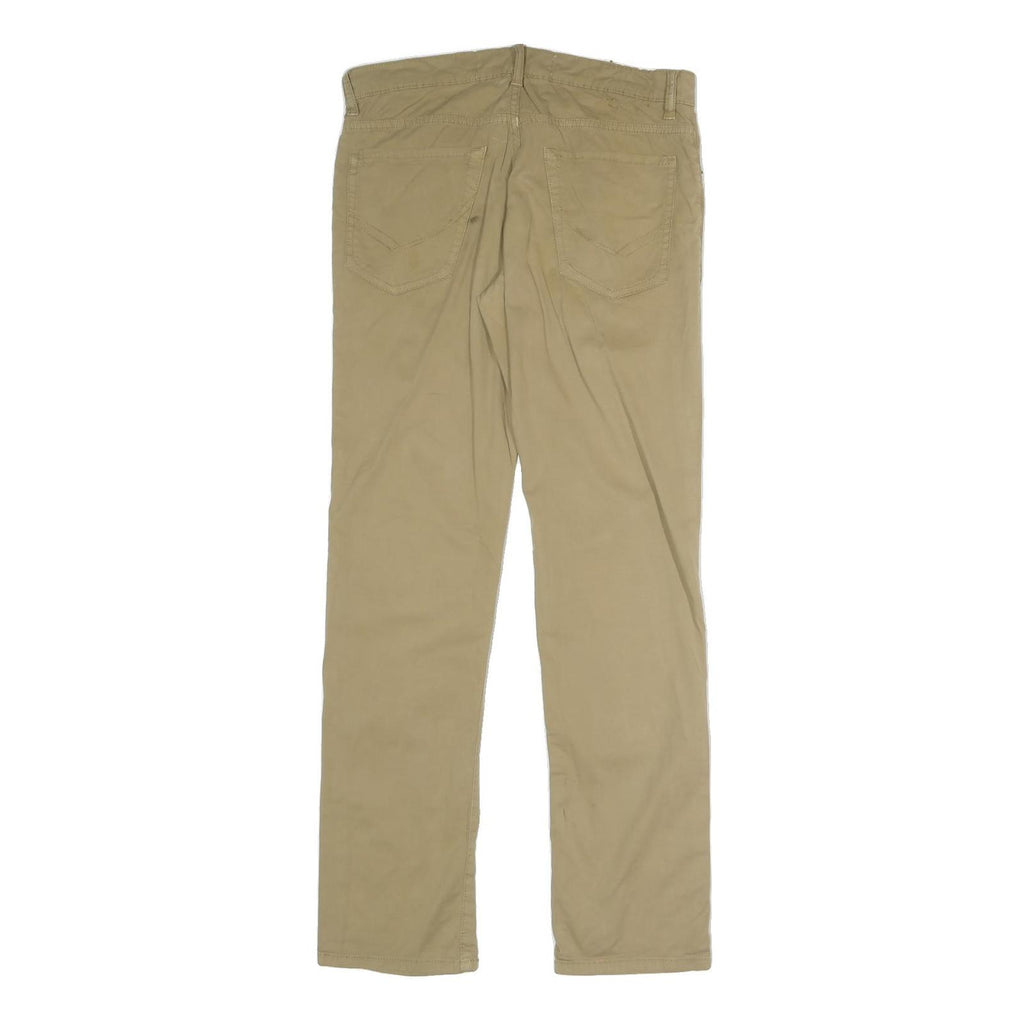 RIFLE Mens Cotton Blend Beige Slim Trousers Zip W32 L31 Casual Comfort Style