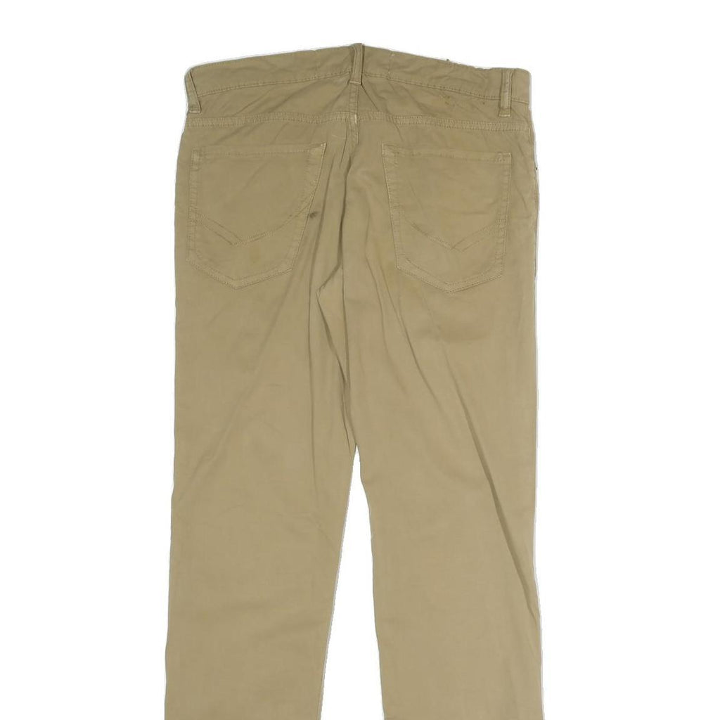 RIFLE Mens Cotton Blend Beige Slim Trousers Zip W32 L31 Casual Comfort Style