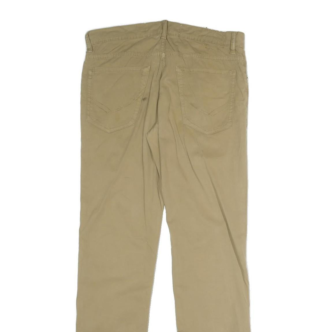 RIFLE Mens Cotton Blend Beige Slim Trousers Zip W32 L31 Casual Comfort Style