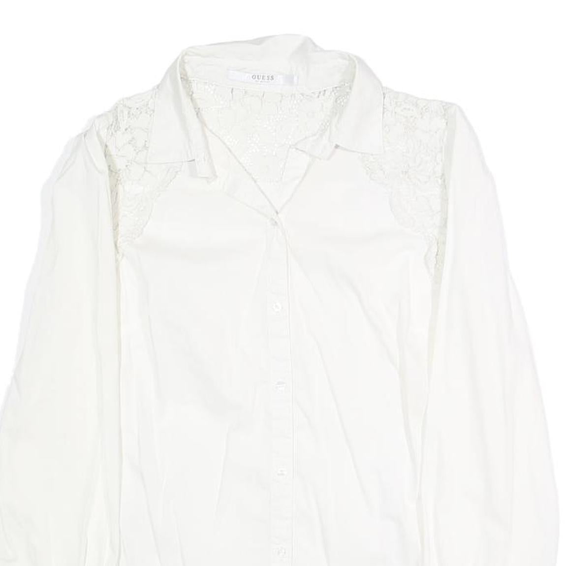 GUESS Womens White Lace Panel Shirt Long Sleeve Collared M Elegant