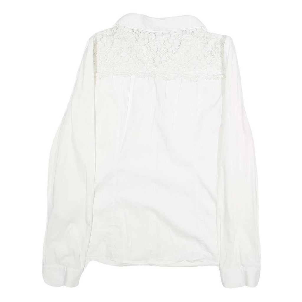 GUESS Womens White Lace Panel Shirt Long Sleeve Collared M Elegant