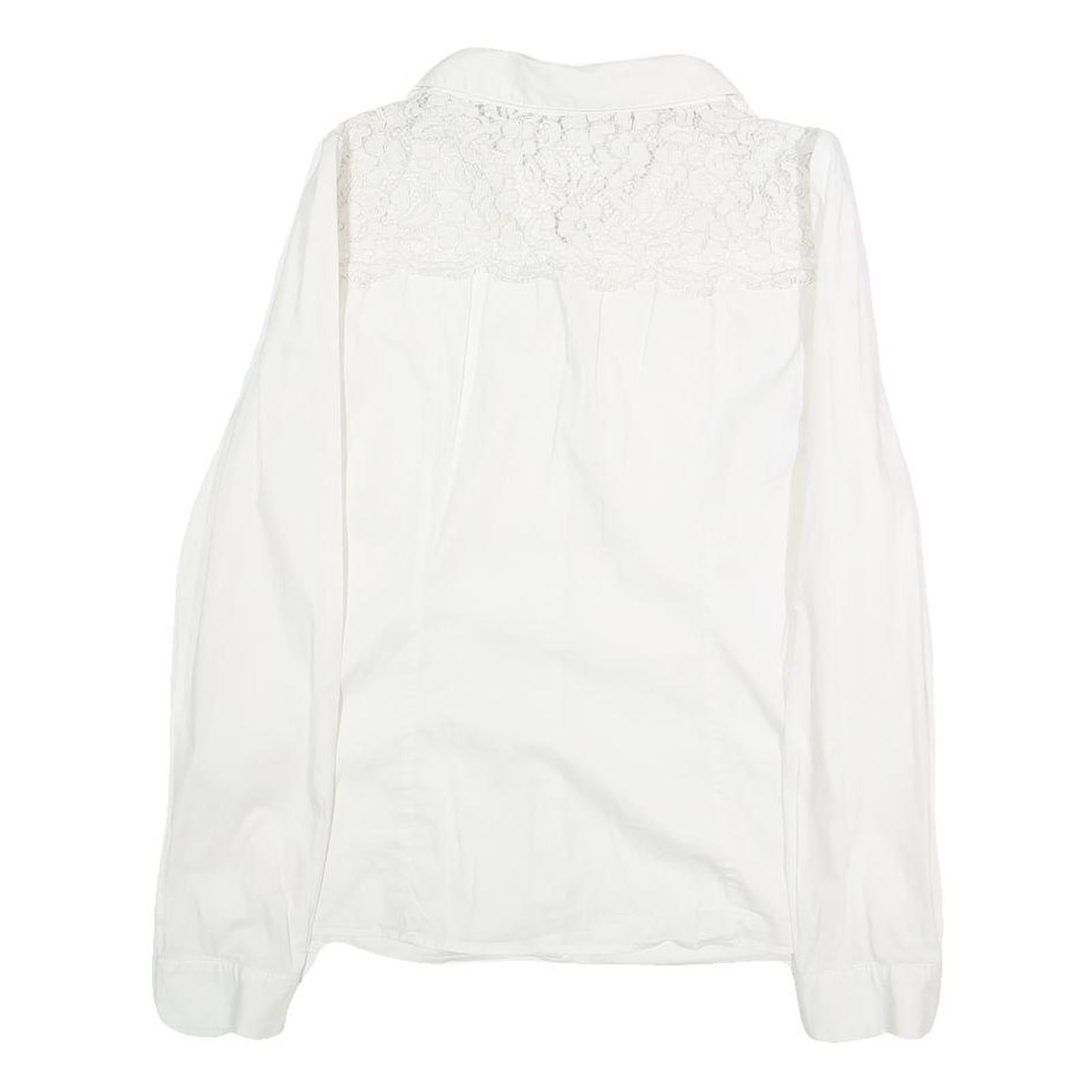 GUESS Womens White Lace Panel Shirt Long Sleeve Collared M Elegant