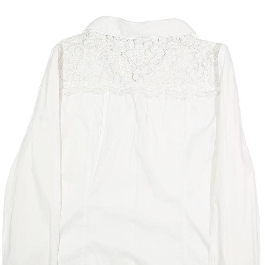 GUESS Womens White Lace Panel Shirt Long Sleeve Collared M Elegant