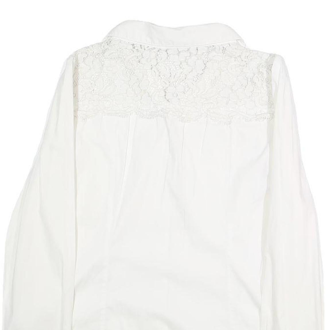 GUESS Womens White Lace Panel Shirt Long Sleeve Collared M Elegant