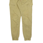 INDICODE Mens Slim Beige Cotton Blend Cargo Trousers W26 L30 Drawstring Casual