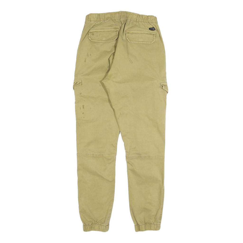 INDICODE Mens Slim Beige Cotton Blend Cargo Trousers W26 L30 Drawstring Casual