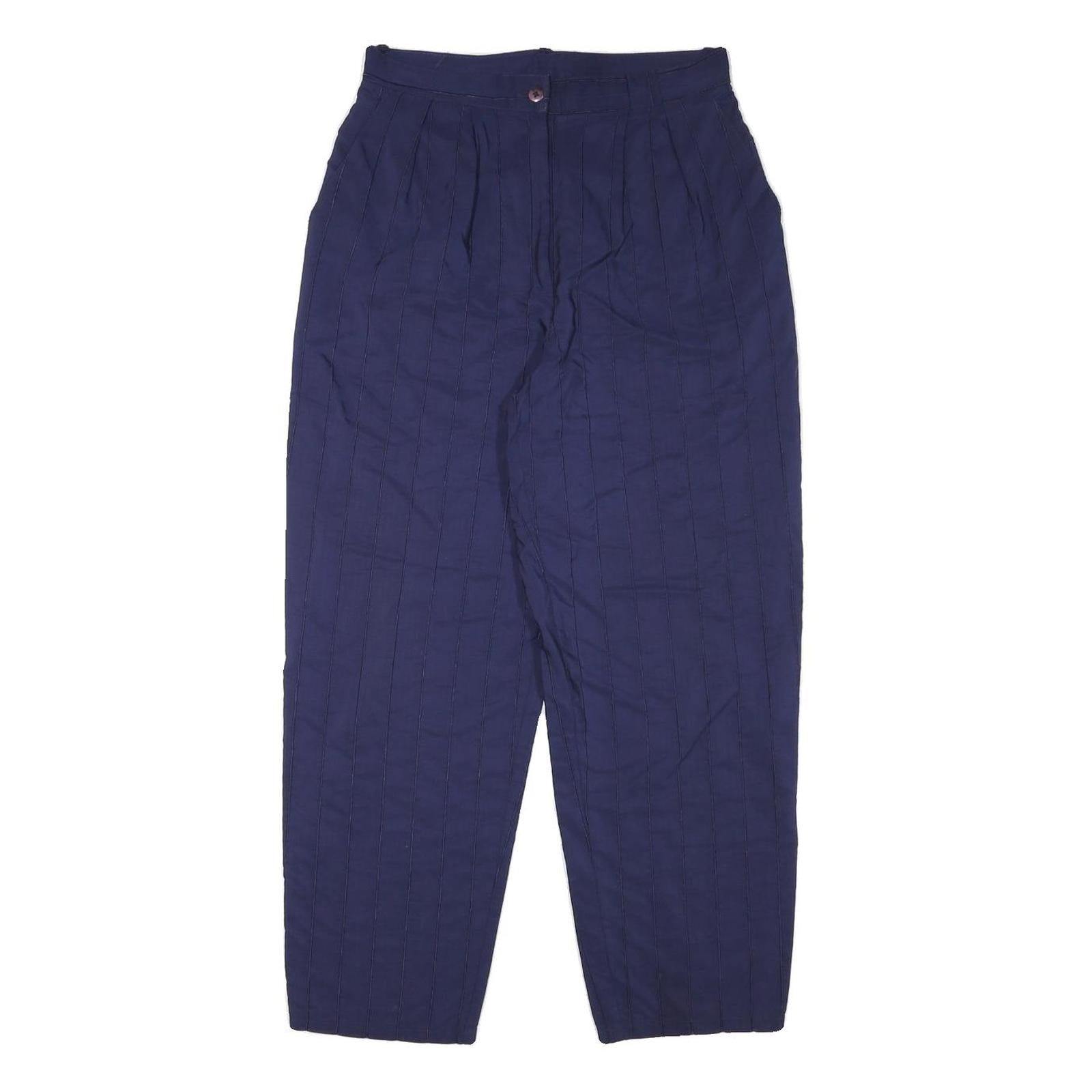 Navy Womens Cotton Blend Relaxed Straight Trousers W28 L26 Casual Zip Pocketed