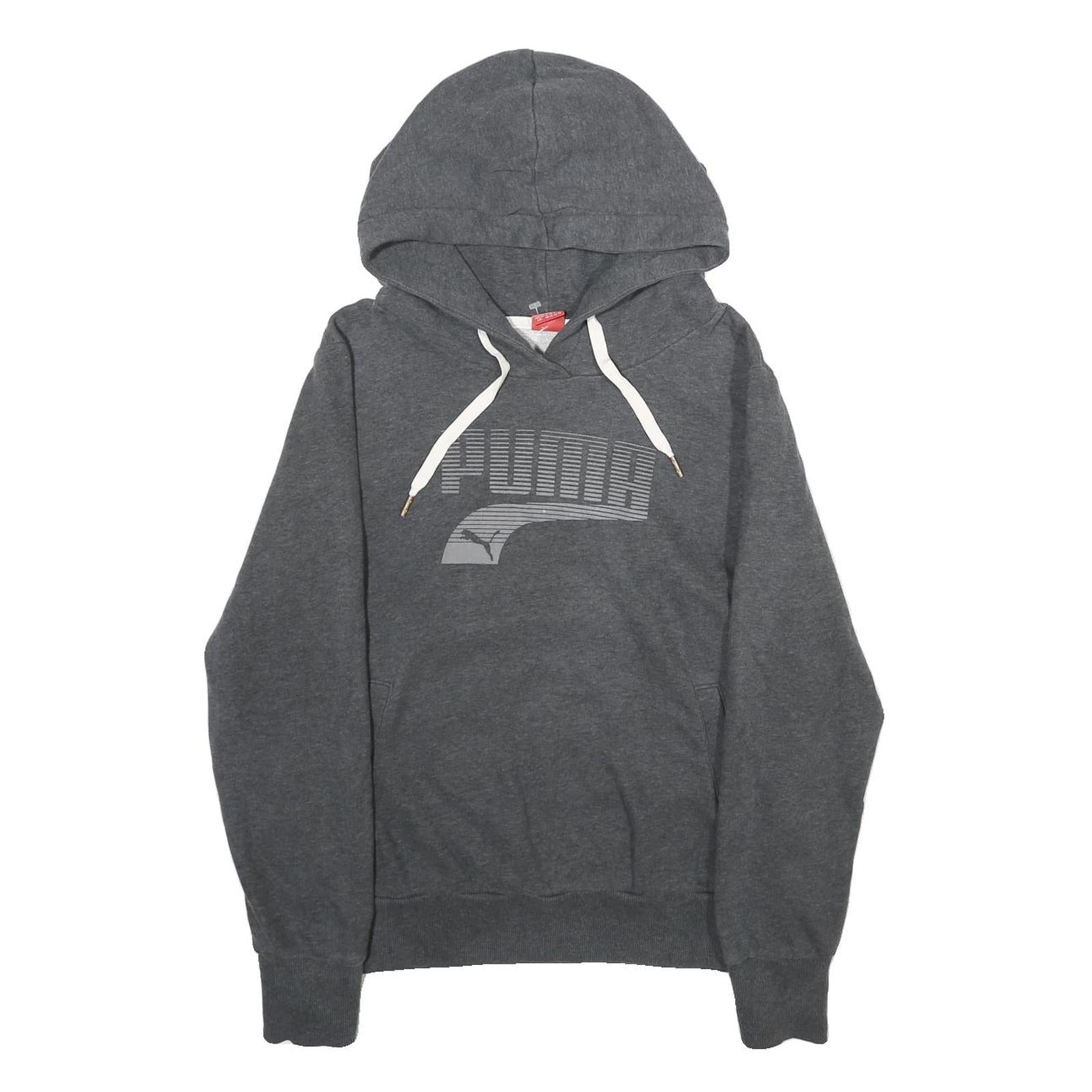 PUMA Womens Grey Hoodie UK 14 Cotton Blend Pullover Hooded Sweatshirt