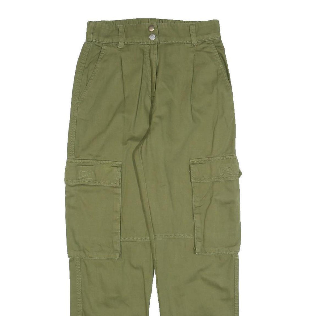 Womens Regular Fit Cotton Blend Green Cargo Trousers W26 L27 Zip Pockets