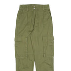 Womens Regular Fit Cotton Blend Green Cargo Trousers W26 L27 Zip Pockets
