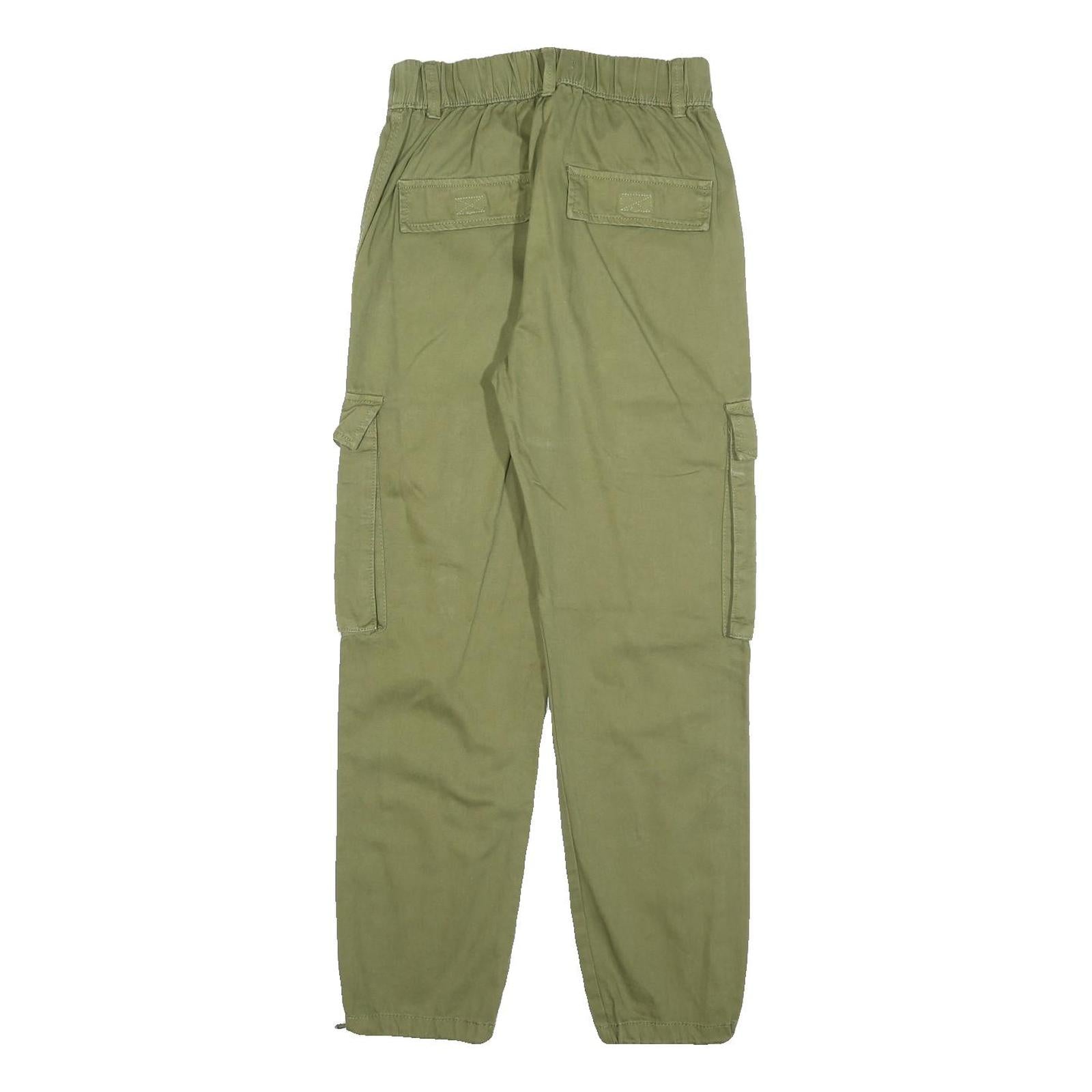 Womens Regular Fit Cotton Blend Green Cargo Trousers W26 L27 Zip Pockets