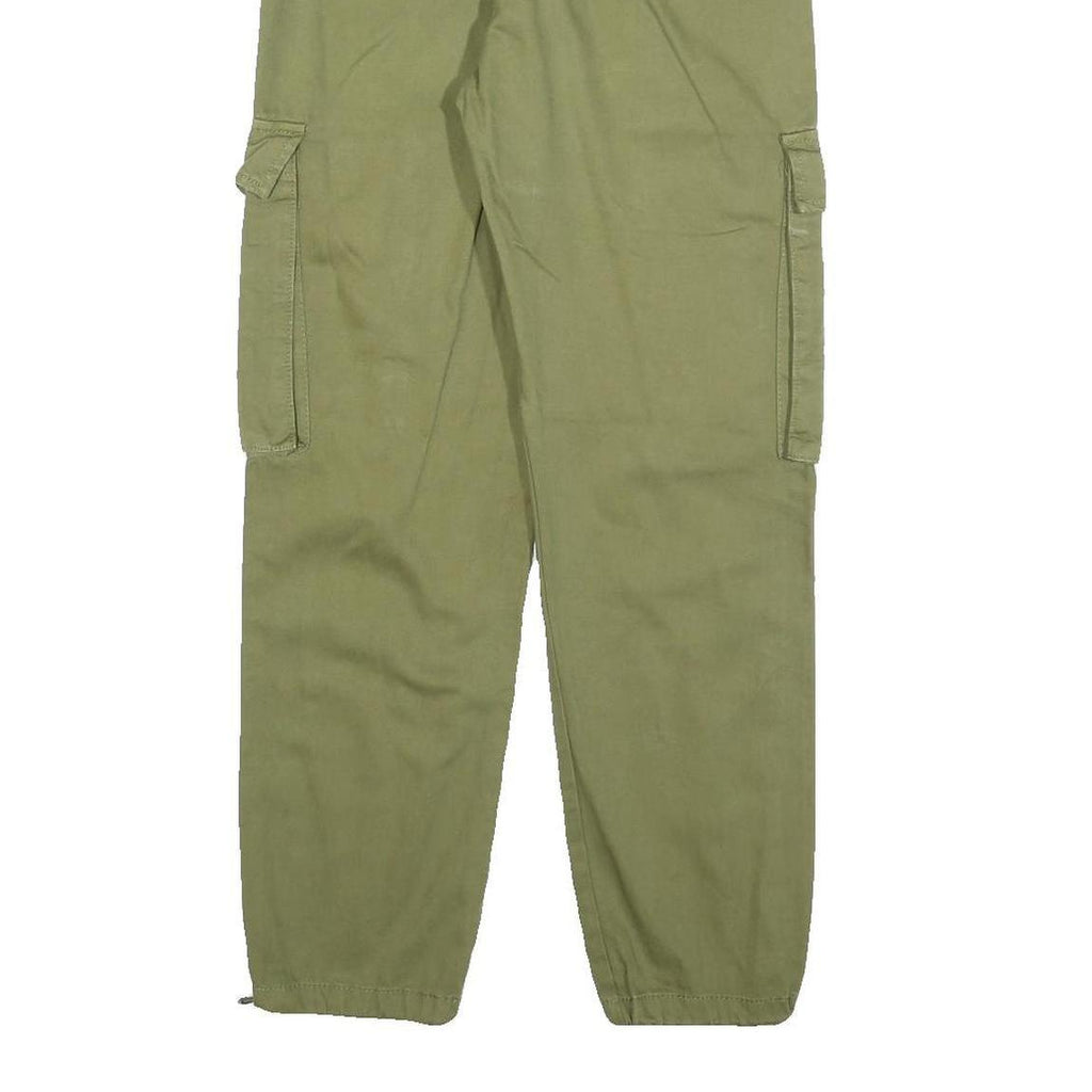 Womens Regular Fit Cotton Blend Green Cargo Trousers W26 L27 Zip Pockets