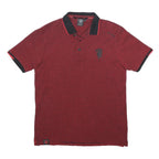 MANCHESTER UNITED Boys Red Black Collar Short Sleeve Polo Shirt L Official Logo