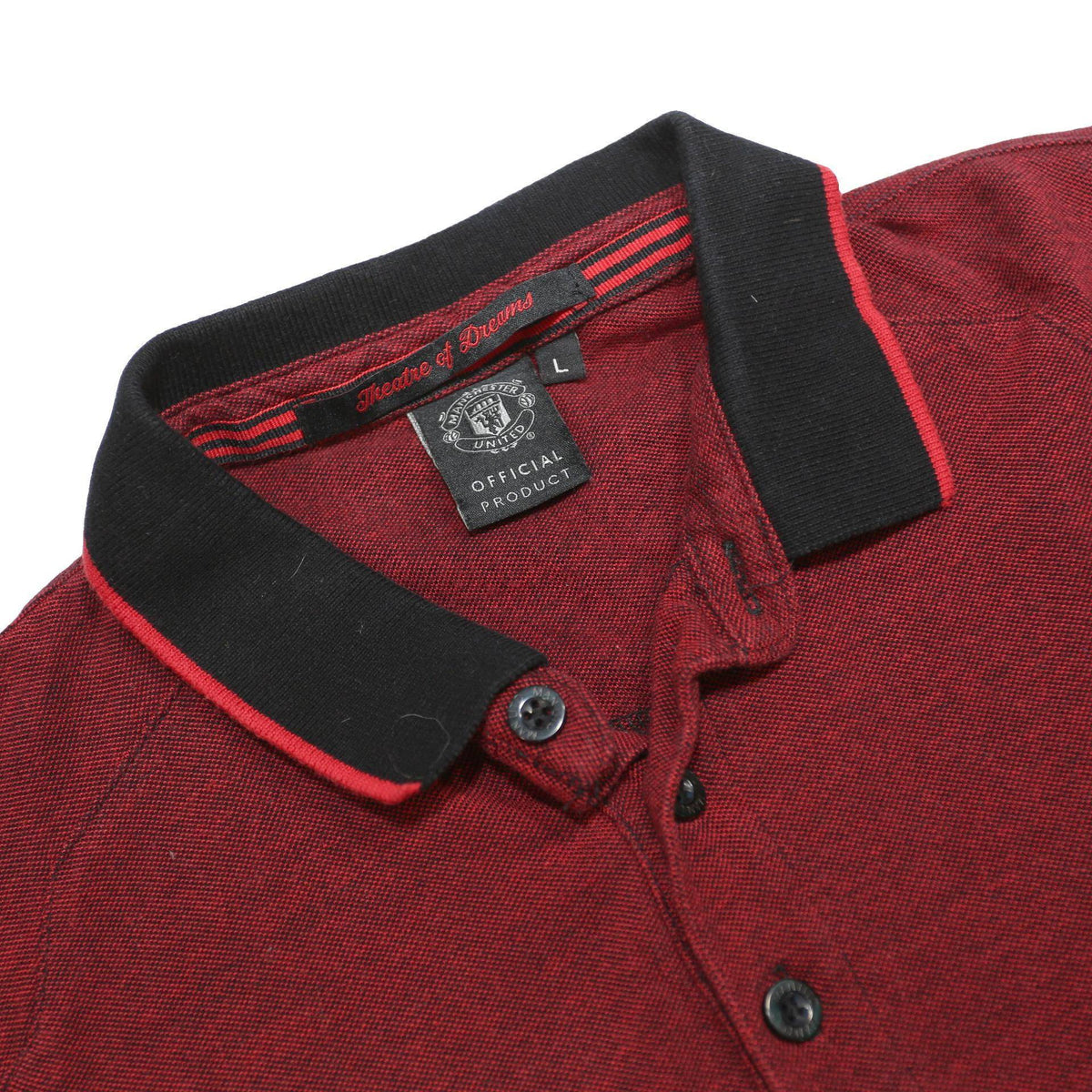 MANCHESTER UNITED Boys Red Black Collar Short Sleeve Polo Shirt L Official Logo