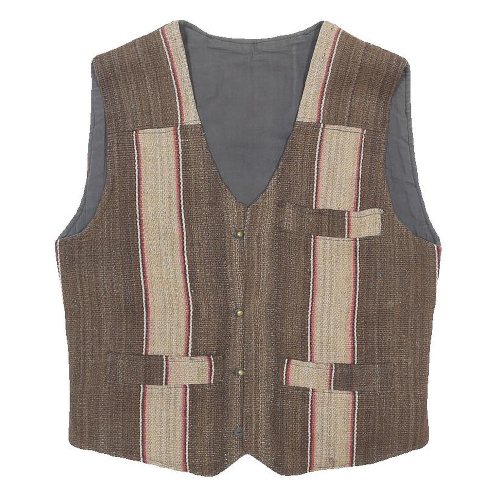 Mens Brown & Beige Striped Button Jacket S Woven Classic Casual