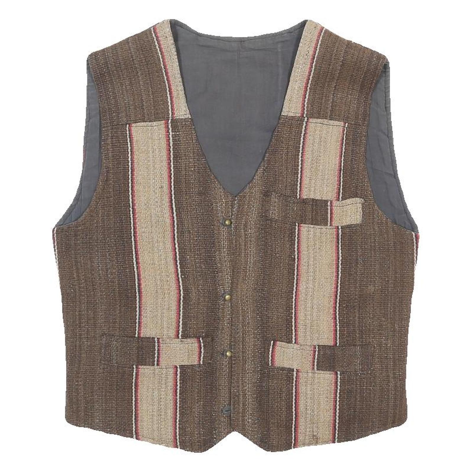 Mens Brown & Beige Striped Button Jacket S Woven Classic Casual