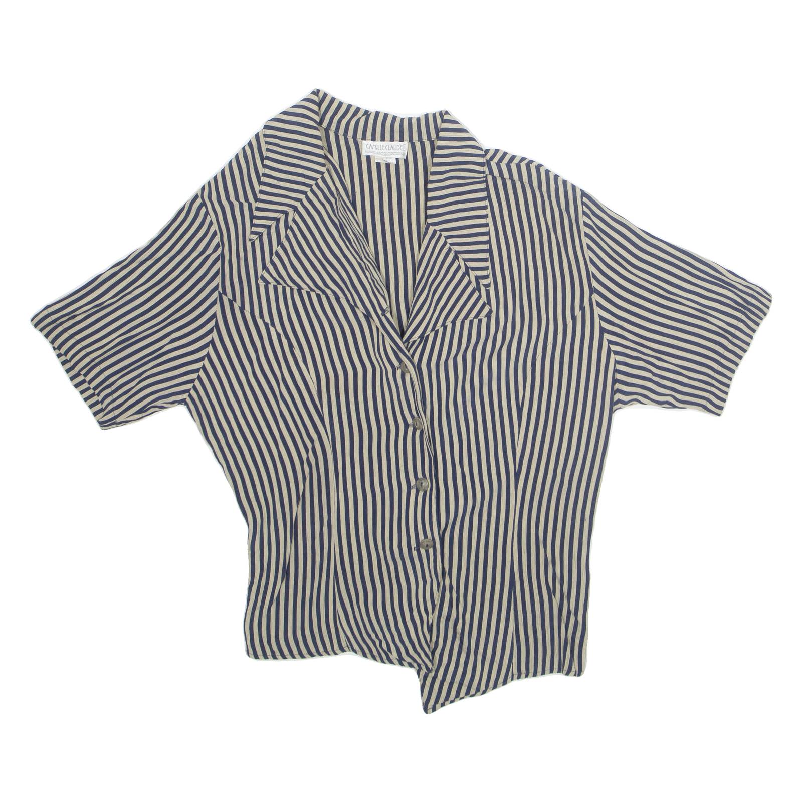 CAMILLE CLAUDEL Womens Printed Shirt Beige Collared Striped L
