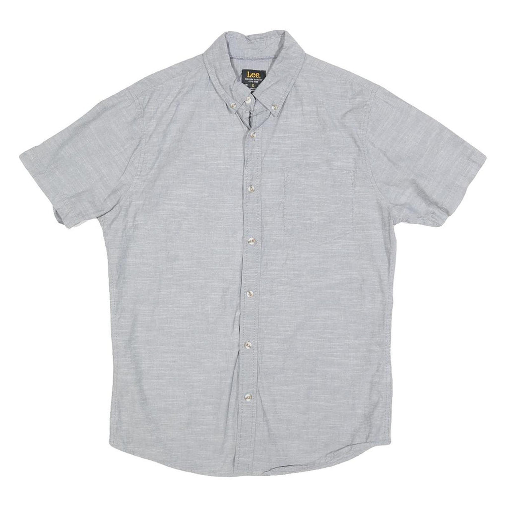 LEE Mens Grey Button-Down Short Sleeve Shirt S Cotton Blend Casual Summer
