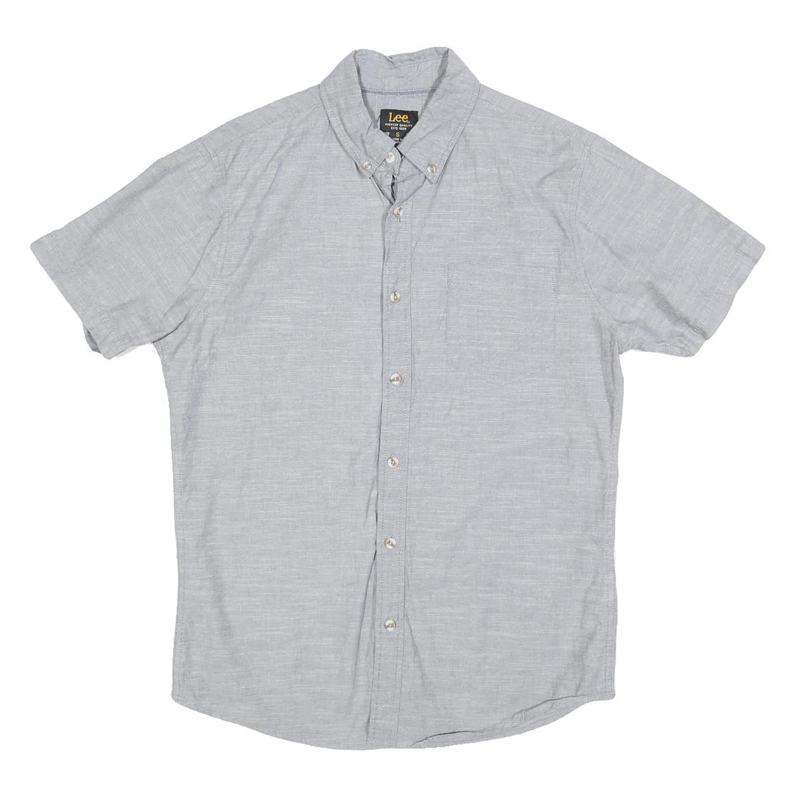 LEE Mens Grey Button-Down Short Sleeve Shirt S Cotton Blend Casual Summer