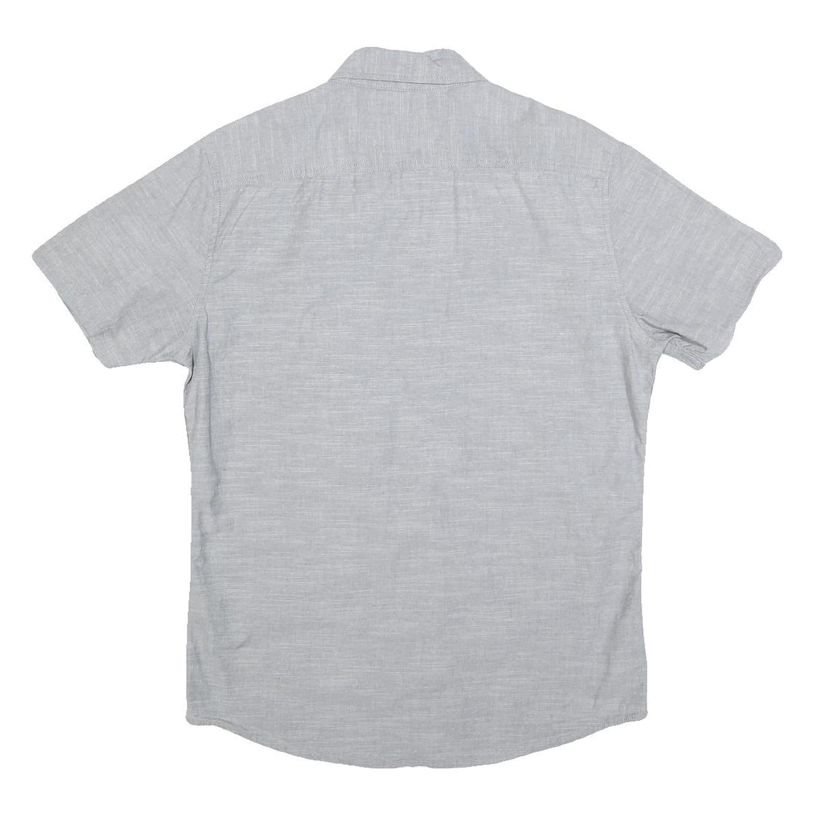 LEE Mens Grey Button-Down Short Sleeve Shirt S Cotton Blend Casual Summer