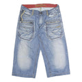 MONOPOL Mens Cotton Blue Denim Casual Shorts L W32 Zip Pockets Relaxed Fit