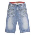 MONOPOL Mens Cotton Blue Denim Casual Shorts L W32 Zip Pockets Relaxed Fit