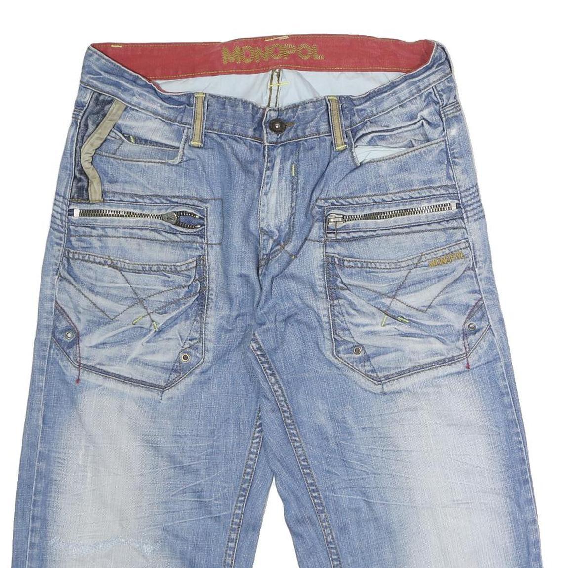 MONOPOL Mens Cotton Blue Denim Casual Shorts L W32 Zip Pockets Relaxed Fit