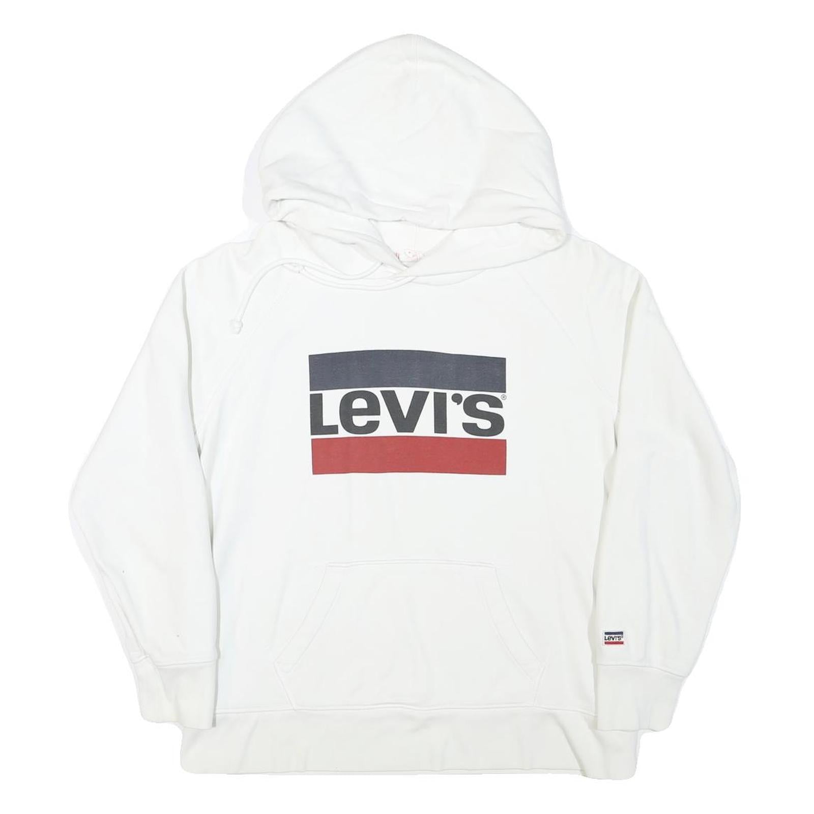 LEVI'S Mens White Hoodie M Cotton Blend Pullover Hooded Sweatshirt
