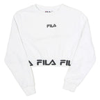 FILA Womens White Crew Neck UK 6 Cropped Sweatshirt Logo Band Bottom