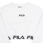 FILA Womens White Crew Neck UK 6 Cropped Sweatshirt Logo Band Bottom