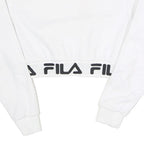 FILA Womens White Crew Neck UK 6 Cropped Sweatshirt Logo Band Bottom