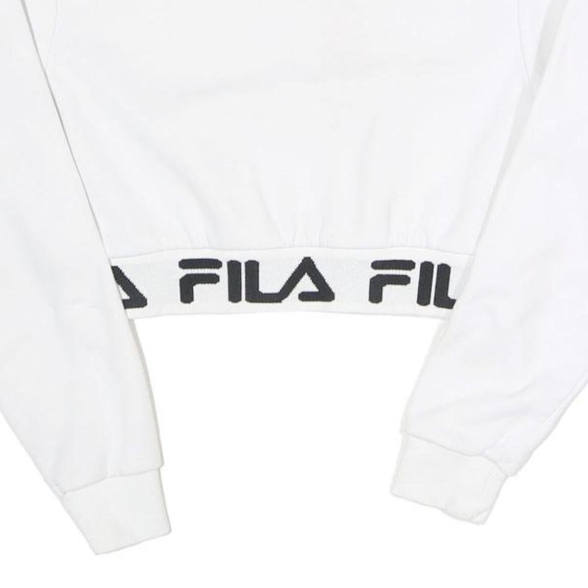 FILA Womens White Crew Neck UK 6 Cropped Sweatshirt Logo Band Bottom