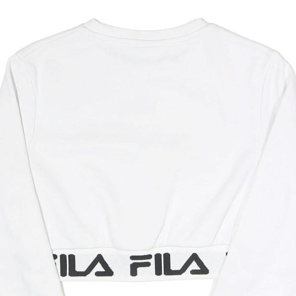 FILA Womens White Crew Neck UK 6 Cropped Sweatshirt Logo Band Bottom