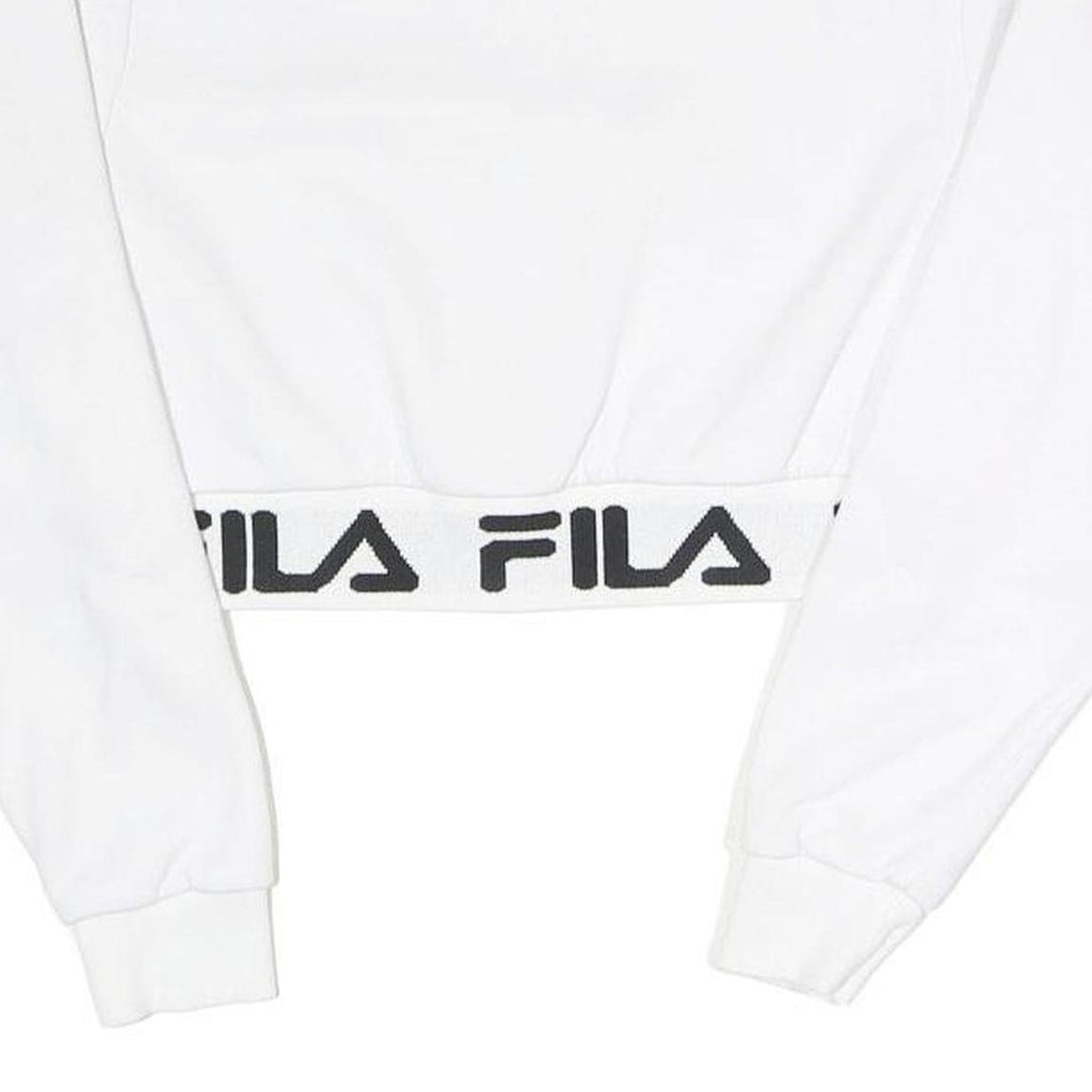 FILA Womens White Crew Neck UK 6 Cropped Sweatshirt Logo Band Bottom