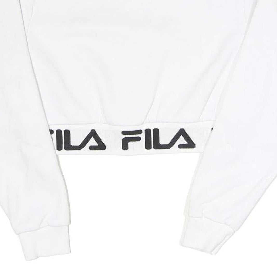 FILA Womens White Crew Neck UK 6 Cropped Sweatshirt Logo Band Bottom