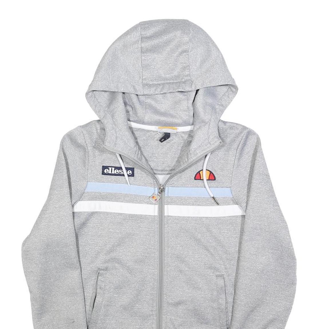 ELLESSE Womens Grey Hooded Full Zip Hoodie UK 6 Cotton Blend Casual Sports