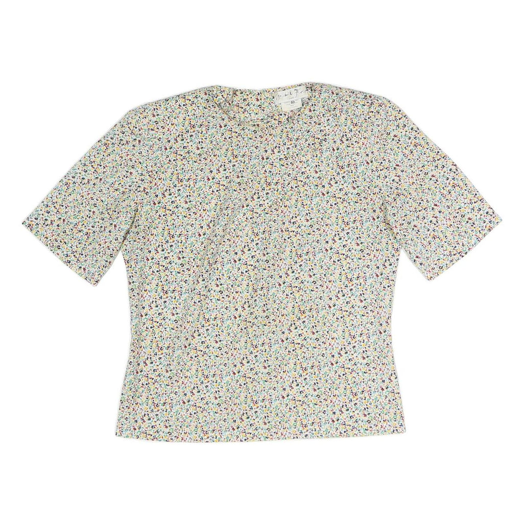 MINEL FIRE Womens Cream Printed Top Short Sleeve Round Neck M Lightweight