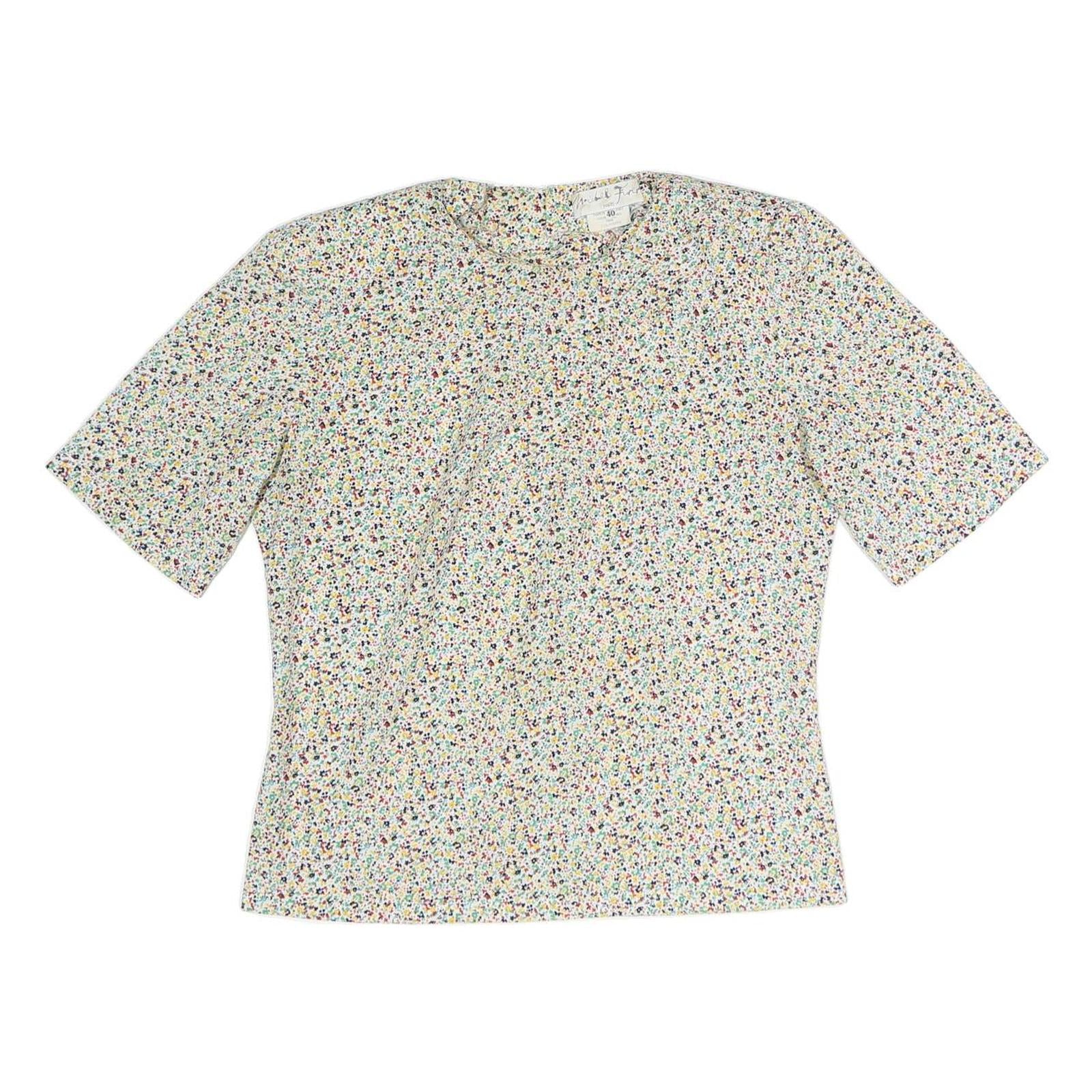 MINEL FIRE Womens Cream Printed Top Short Sleeve Round Neck M Lightweight