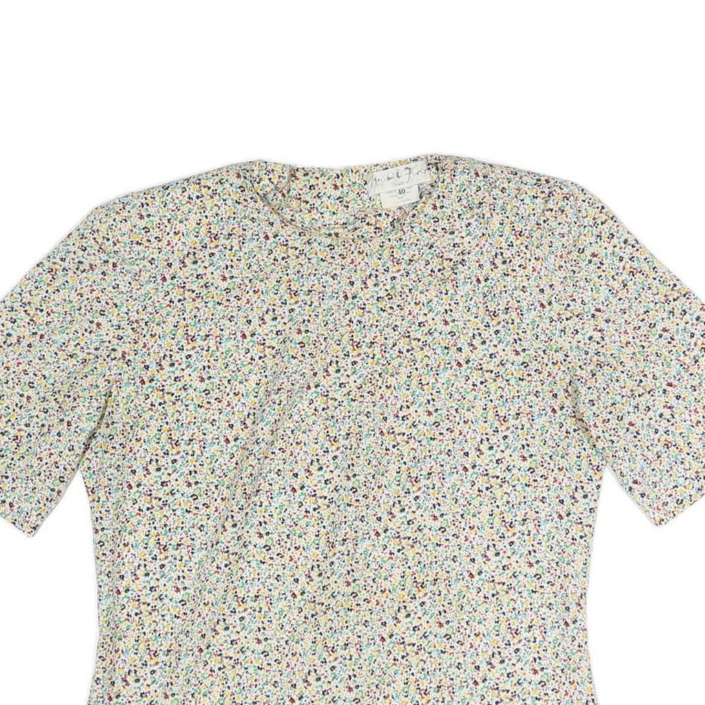 MINEL FIRE Womens Cream Printed Top Short Sleeve Round Neck M Lightweight