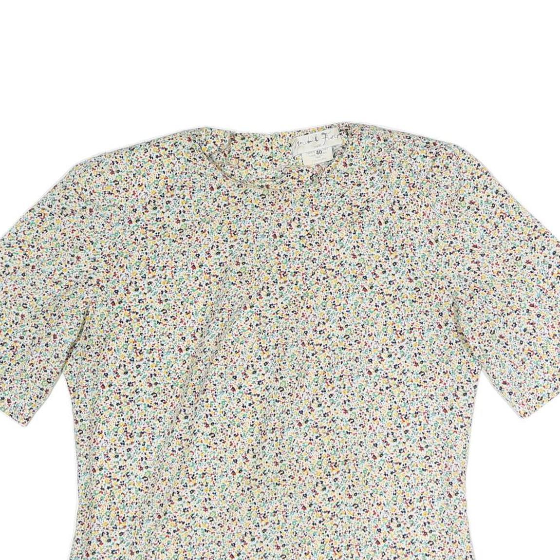 MINEL FIRE Womens Cream Printed Top Short Sleeve Round Neck M Lightweight