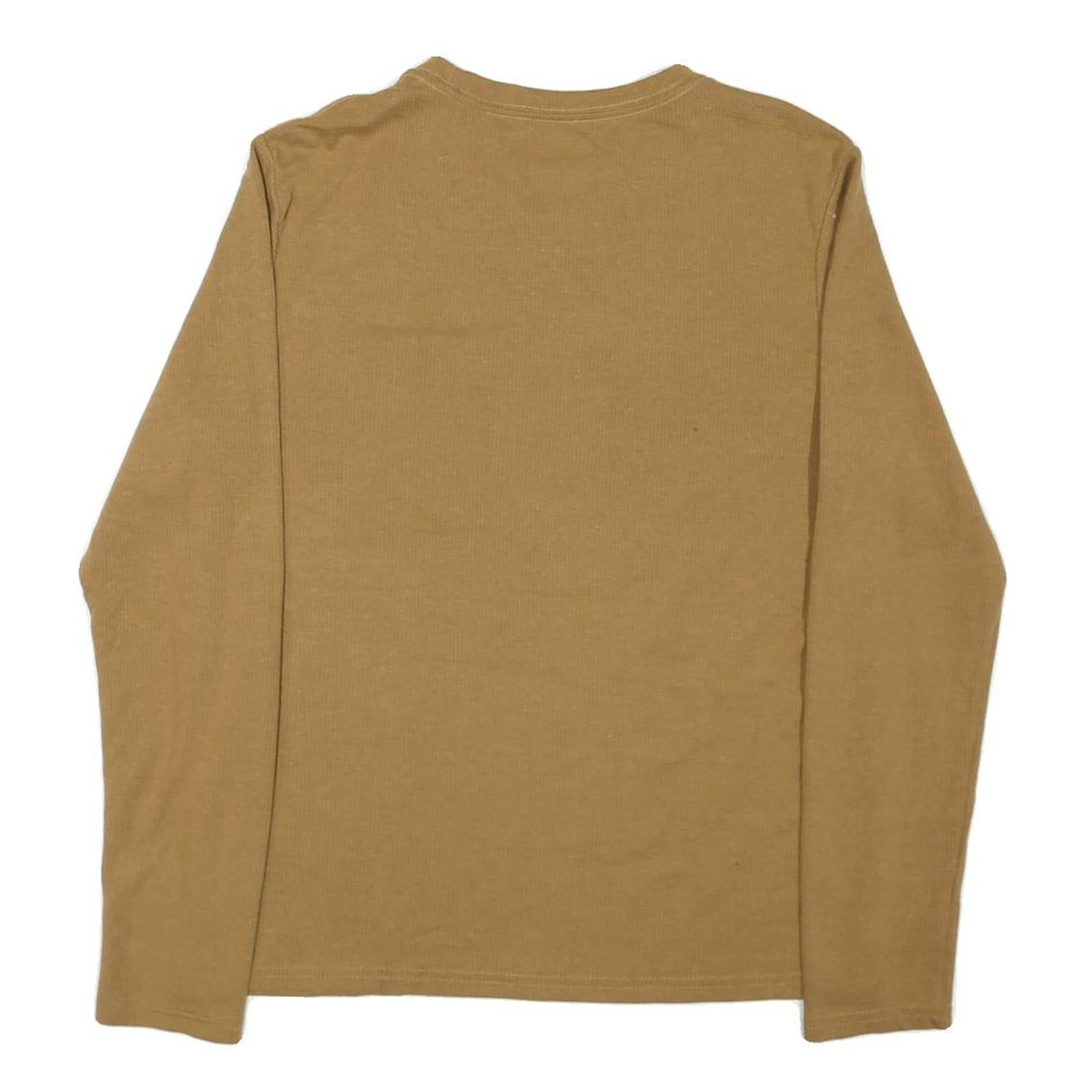 WRANGLER Mens Beige Modern T-Shirt S Long Sleeve Crew Neck Chest Pocket Button