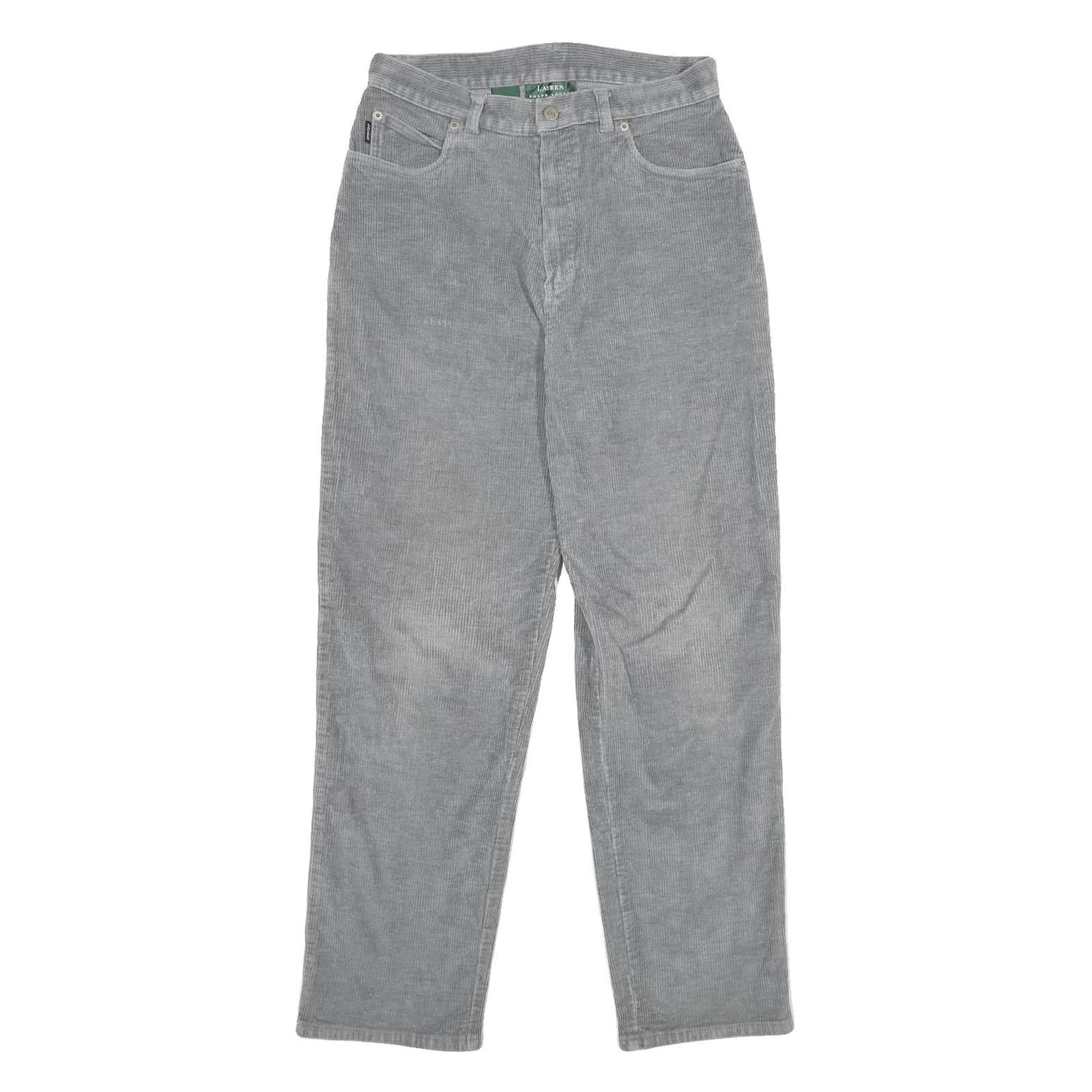 LAUREN RALPH LAUREN Womens Grey Cotton Blend Regular Straight Trousers W28 L29