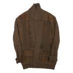 Mens Brown Leather Button Jacket L Knit Plain Casual Style Outerwear