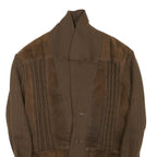 Mens Brown Leather Button Jacket L Knit Plain Casual Style Outerwear