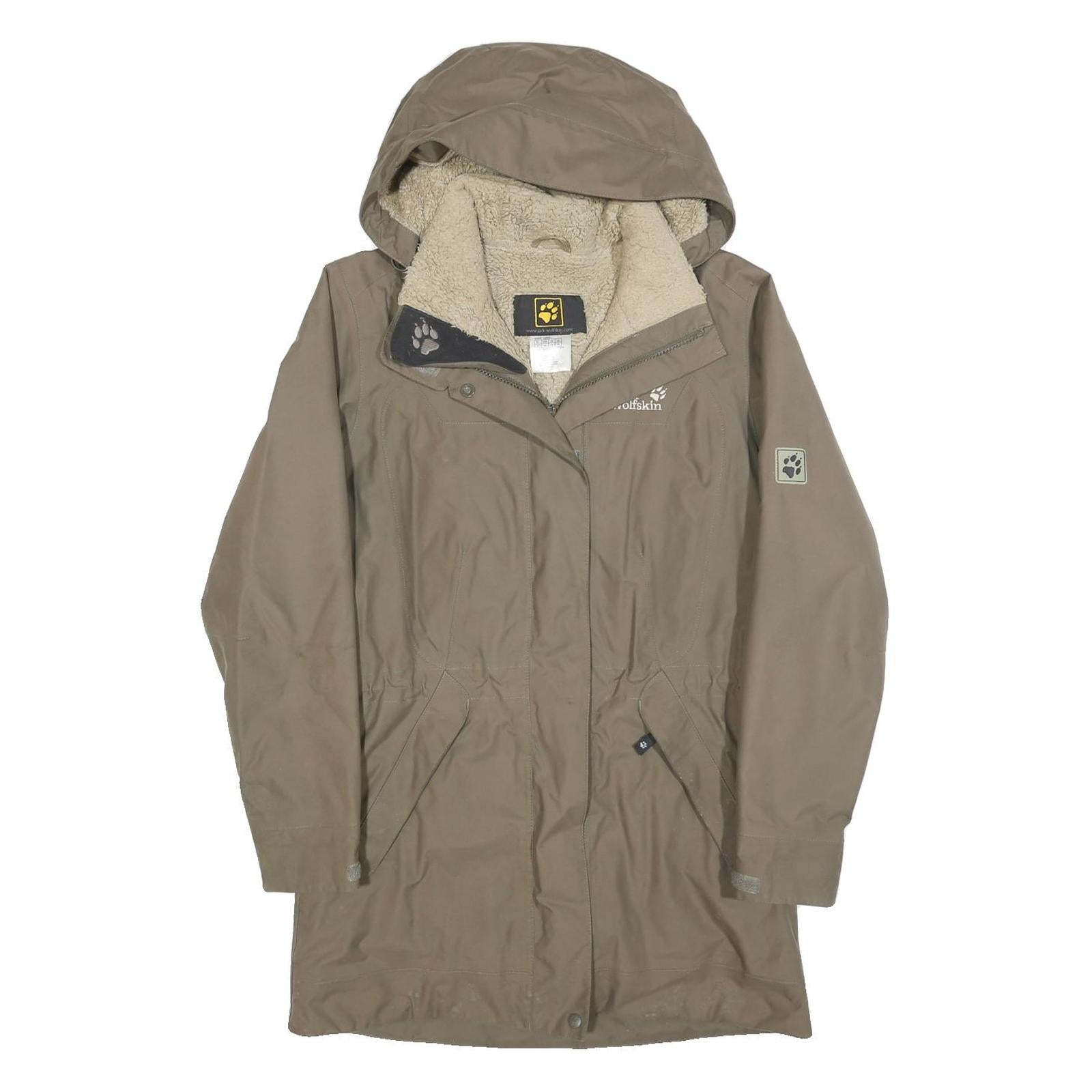 JACK WOLFSKIN Womens Beige Outdoor Jacket UK 10 Polyester Blend Plain Zip Hooded