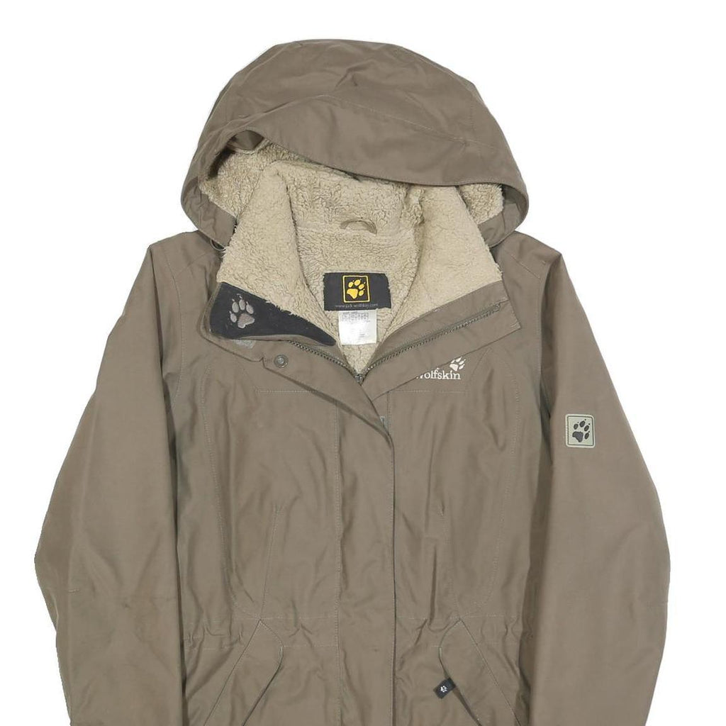 JACK WOLFSKIN Womens Beige Outdoor Jacket UK 10 Polyester Blend Plain Zip Hooded