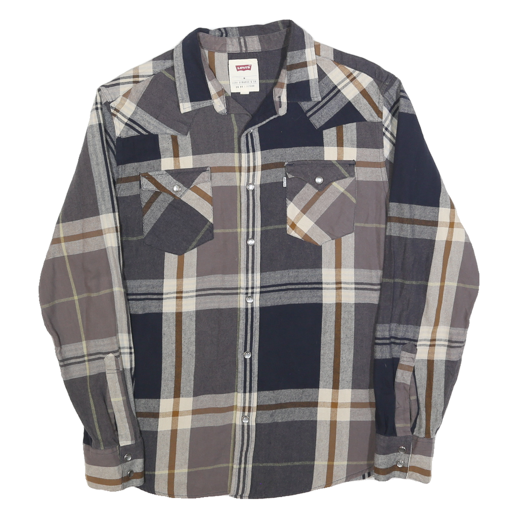 LEVI'S Mens Blue Brown Grey Checked Shirt M Cotton Blend Casual Long Sleeve