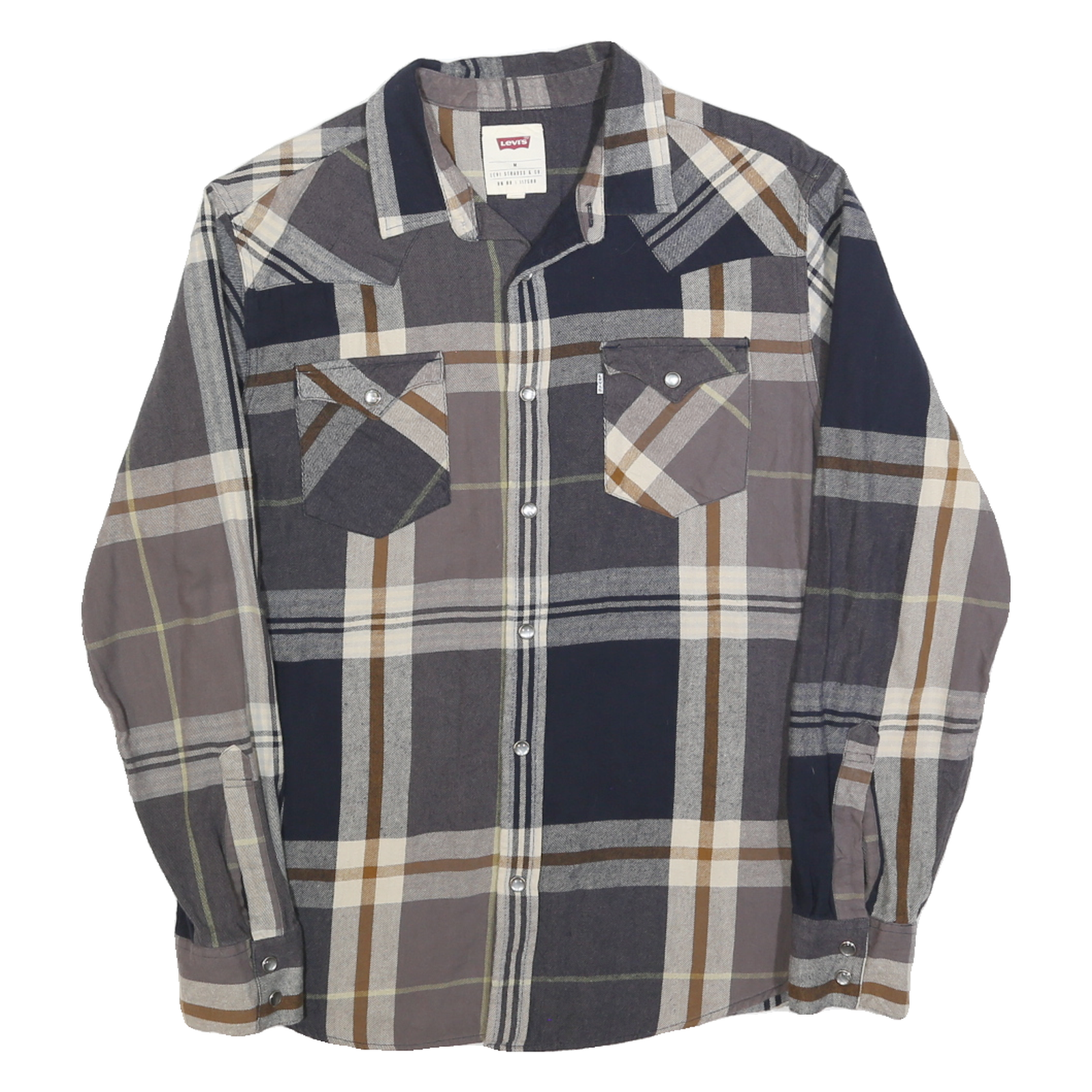 LEVI'S Mens Blue Brown Grey Checked Shirt M Cotton Blend Casual Long Sleeve