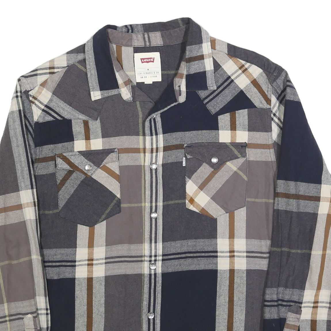 LEVI'S Mens Blue Brown Grey Checked Shirt M Cotton Blend Casual Long Sleeve