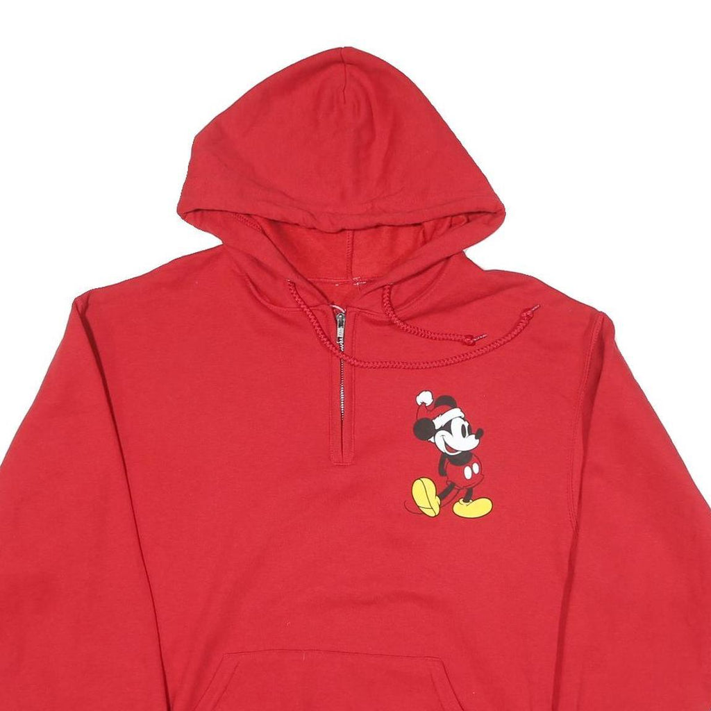 DISNEY Mens Red Mickey Mouse Hoodie L Cotton Blend Pullover